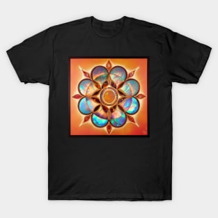 Orange and Blue Fire Opal Flower Mandala T-Shirt